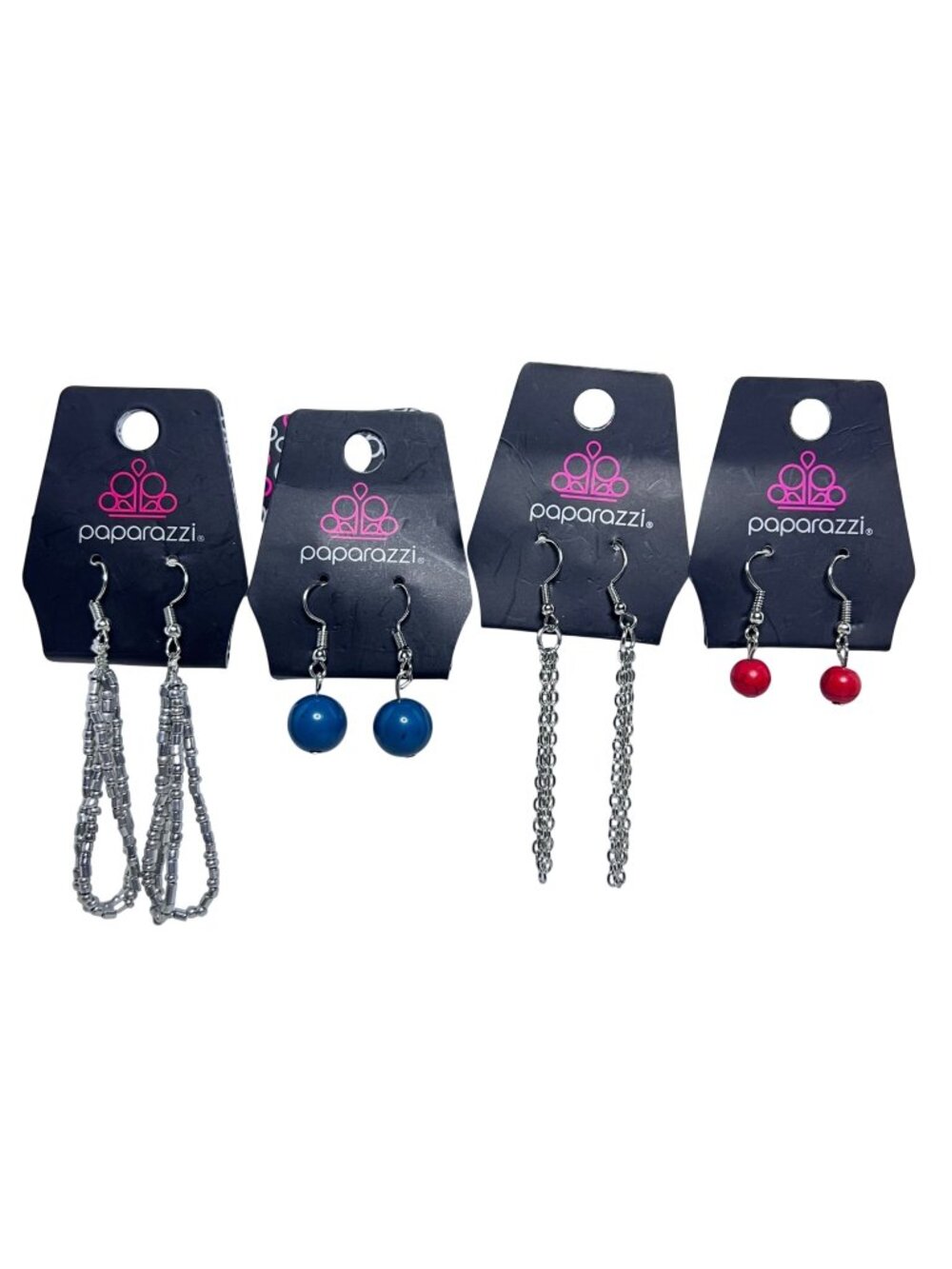 Lot of 4 Paparazzi Silver Tone Pierced Dangle Earrings (6447)